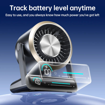 Coolhill Desktop Fan Turbo Table Fan Travel Vacation Essentials for Office 100-Speed Digital Display Low Noise Rechargeable Battery Dual Adjustment Modes Quiet Cooling Quiet Desk Fan Portable