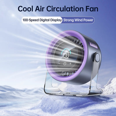 Coolhill Desktop Fan Turbo Table Fan Travel Vacation Essentials for Office 100-Speed Digital Display Low Noise Rechargeable Battery Dual Adjustment Modes Quiet Cooling Quiet Desk Fan Portable