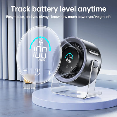 Coolhill Desktop Fan Turbo Table Fan Travel Vacation Essentials for Office 100-Speed Digital Display Low Noise Rechargeable Battery Dual Adjustment Modes Quiet Cooling Quiet Desk Fan Portable